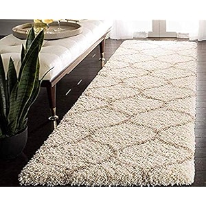 modern design polyester shaggy bedside runner soft rug for bedroom living room kitchen ivory 2x6 feet