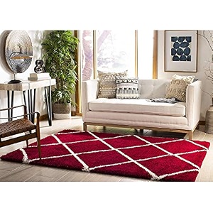 modern design polyester shaggy bedside runner soft rug for bedroom living room kitchen red box 4x6 feet