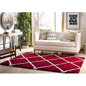 modern design polyester shaggy bedside runner soft rug for bedroom living room kitchen red box 3x5 feet