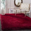 Modern Design Polyester Shaggy Bedside Runner, Soft Rug for Bedroom Living Room Kitchen (Red., 5x8 feet)