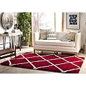 Modern Design Polyester Shaggy Bedside Runner, Soft Rug for Bedroom Living Room Kitchen (Red Box, 4x6 feet)