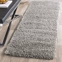 Modern Design Polyester Shaggy Bedside Runner, Soft Rug for Bedroom Living Room Kitchen (Silver, 2x6 feet)