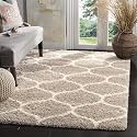 Modern Design Polyester Shaggy Bedside Runner, Soft Rug for Bedroom Living Room Kitchen Beige Size 6x9 feet