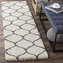 Modern Design Polyester Shaggy Bedside Runner, Soft Rug for Bedroom Living Room Kitchen (Ivory and Blue, 2x6 feet)