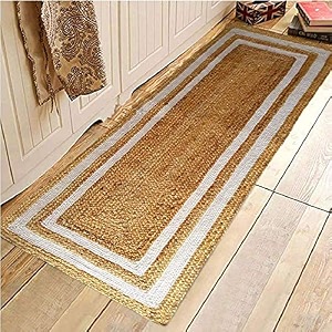 arsh fabshandwoven natural fibres braided reversible jute and white cotton carpet for bedroom livingdining room natural and white cotton 2x3 feet
