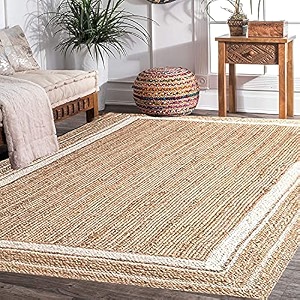 arsh fabshandwoven natural fibres braided reversible jute and white cotton carpet for bedroom livingdining room natural and white cotton 2x5 feet