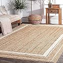 Arsh FabsHandwoven Natural Fibres, Braided Reversible Jute and White Cotton Carpet for Bedroom Living/Dining Room (Natural and White Cotton, 2x5 feet)