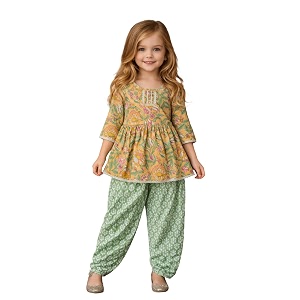 arshia fashions baby girls ethnic kurta salwar set  cotton traditional indian outfit for kids  floral printed kurti with salwar