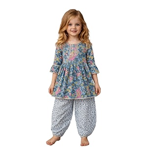 arshia fashions baby girls ethnic kurta salwar set  cotton traditional indian outfit for kids  floral printed kurti with salwar