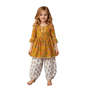 arshia fashions baby girls ethnic kurta salwar set  cotton traditional indian outfit for kids  floral printed kurti with salwar