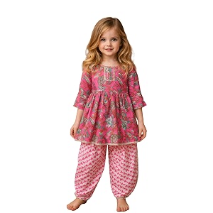 arshia fashions baby girls ethnic kurta salwar set  cotton traditional indian outfit for kids  floral printed kurti with salwar