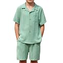 Arshiner Boys 2 PieceTextured Button Down Shirt and Shorts