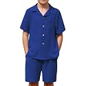 Arshiner Boys 2 PieceTextured Button Down Shirt and Shorts