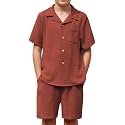Arshiner Boys 2 PieceTextured Button Down Shirt and Shorts