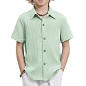 Arshiner Boys Casual Short Sleeve Button Down Shirt Fashion Textured Summer Beach Shirt 3-13 Years Old