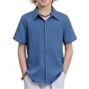 Arshiner Boys Casual Short Sleeve Button Down Shirt Fashion Textured Summer Beach Shirt 3-13 Years Old