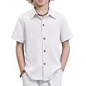 Arshiner Boys Casual Short Sleeve Button Down Shirt Fashion Textured Summer Beach Shirt 3-13 Years Old