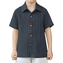 Arshiner Boys Casual Short Sleeve Button Down Shirt Fashion Textured Summer Beach Shirt 3-13 Years Old