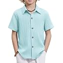 Arshiner Boys Casual Short Sleeve Button Down Shirt Fashion Textured Summer Beach Shirt 3-13 Years Old