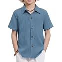 Arshiner Boys Casual Short Sleeve Button Down Shirt Fashion Textured Summer Beach Shirt 3-13 Years Old