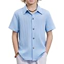 Arshiner Boys Casual Short Sleeve Button Down Shirt Fashion Textured Summer Beach Shirt 3-13 Years Old