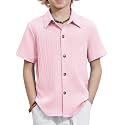 Arshiner Boys Casual Short Sleeve Button Down Shirt Fashion Textured Summer Beach Shirt 3-13 Years Old