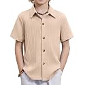 Arshiner Boys Casual Short Sleeve Button Down Shirt Fashion Textured Summer Beach Shirt 3-13 Years Old