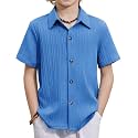 Arshiner Boys Casual Short Sleeve Button Down Shirt Fashion Textured Summer Beach Shirt 3-13 Years Old