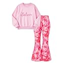 Arshiner Girls 2 Piece Tracksuit Set Kids Sweatshirt and Retro Flare Pants