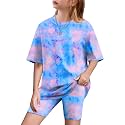 Arshiner Girls 2 Piece Outfit Summer Oversized Tops and Biker Shorts Set