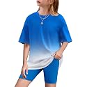 Arshiner Girls 2 Piece Outfit Summer Oversized Tops and Biker Shorts Set