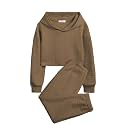 Arshiner Girls 2 Piece Outfit Waffle Knit Hooded Sweatshirt and Sweatpants