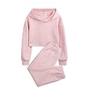 Arshiner Girls 2 Piece Outfit Waffle Knit Hooded Sweatshirt and Sweatpants