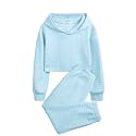 Arshiner Girls 2 Piece Outfit Waffle Knit Hooded Sweatshirt and Sweatpants