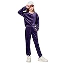 Arshiner Girls 2 Piece Outfits Kids Casual Velour Sweatshirts &amp; Pants Set