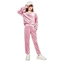 Arshiner Girls 2 Piece Outfits Kids Casual Velour Sweatshirts &amp; Pants Set