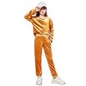 Arshiner Girls 2 Piece Outfits Kids Casual Velour Sweatshirts &amp; Pants Set