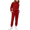 Arshiner Girls Clothes 2 Piece Long Sleeve Half Zip Sweatshirt Sweatpants Lounge Set Sweatsuits Wine Red 7-8Y