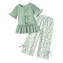 Arshiner Girls Clothes 2 Piece Outfits Butterfly Knot Top and Wide Leg Pant