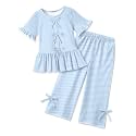 Arshiner Girls Clothes 2 Piece Outfits Butterfly Knot Top and Wide Leg Pant