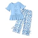 Arshiner Girls Clothes 2 Piece Outfits Butterfly Knot Top and Wide Leg Pant