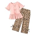 Arshiner Girls Clothes 2 Piece Outfits Butterfly Knot Top and Wide Leg Pant