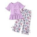 Arshiner Girls Clothes 2 Piece Outfits Butterfly Knot Top and Wide Leg Pant