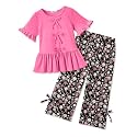 Arshiner Girls Clothes 2 Piece Outfits Butterfly Knot Top and Wide Leg Pant