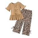 Arshiner Girls Clothes 2 Piece Outfits Butterfly Knot Top and Wide Leg Pant