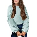 Arshiner Girls Long Lantern Sleeve Sweaters Crew Neck Knit Pullover Jumper Top