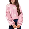 Arshiner Girls Long Lantern Sleeve Sweaters Crew Neck Knit Pullover Jumper Top