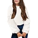 Arshiner Girls Long Lantern Sleeve Sweaters Crew Neck Knit Pullover Jumper Top