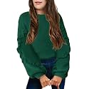 Arshiner Girls Long Lantern Sleeve Sweaters Crew Neck Knit Pullover Jumper Top