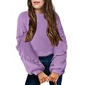 Arshiner Girls Long Lantern Sleeve Sweaters Crew Neck Knit Pullover Jumper Top